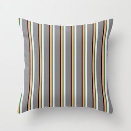 [ Thumbnail: Light Salmon, Black, Grey, Lavender, and Forest Green Colored Stripes Pattern Throw Pillow ]