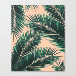 Tropical Palm Leaf Pattern 4 - Tropical Wall Art - Summer Vibes - Modern, Minimal - Green, Peach Canvas Print