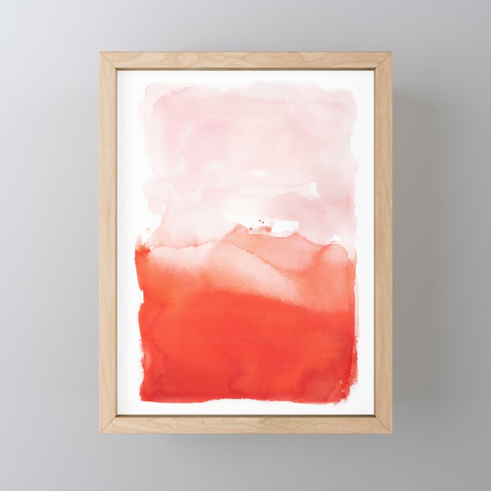 Pink Red Color Block Abstract | Interior Design Watercolor Framed Mini Art Print