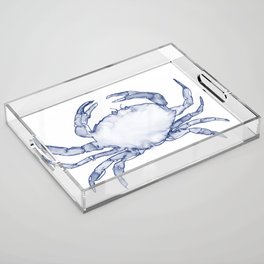 Crab Watercolor (Part of a Set of 3), Navy and White Acrylic Tray