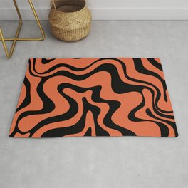 Retro Liquid Swirl Abstract Pattern in Black and Orange Area & Throw Rug