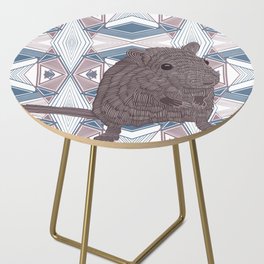 Cute Gerbil on a blue patterned background Side Table