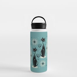 Mid Century Meow Retro Atomic Cats on Blue Water Bottle