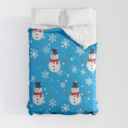 Vector Seamless Christmas Pattern with Snowman, Snow. Winter Simple, Stylish Scandinavian Repeat Texture 02 Comforter