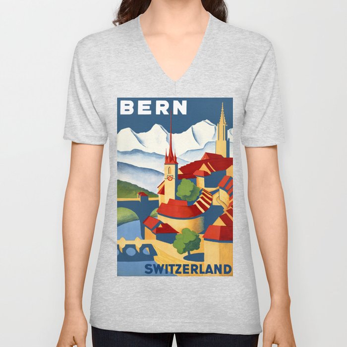 Vintage Bern Switzerland Travel V Neck T Shirt