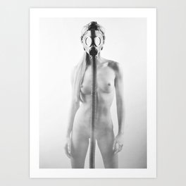 Kinky photograph with nude woman wearing gasmask Art Print