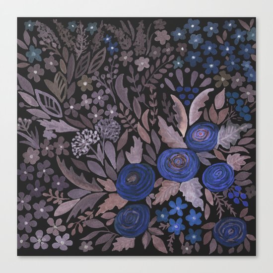 Watercolor blue flowers . The blue of the night . Canvas Print
