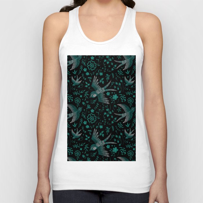 Embroidered Birds & Flowers Tank Top