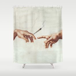 Adam and The God - funny gift idea birthday christmas gift creation of adam 420 weed cannabis Shower Curtain
