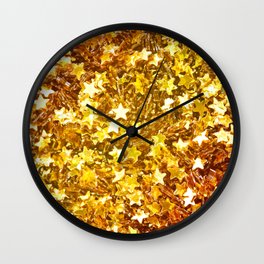 Glittering Golden Stars Wall Clock