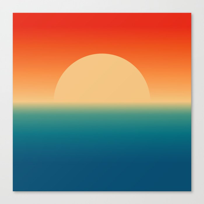 Sunset and Sea, Minimalist Retro Gradient 70s Sun Canvas Print