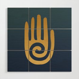Spiral Hand Symbol - Golden on Dark Blue Background Wood Wall Art