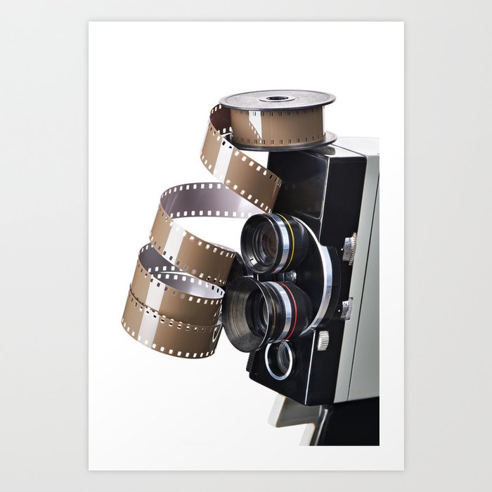Retro movie camera and reel film Art Print by Ryzhov studio