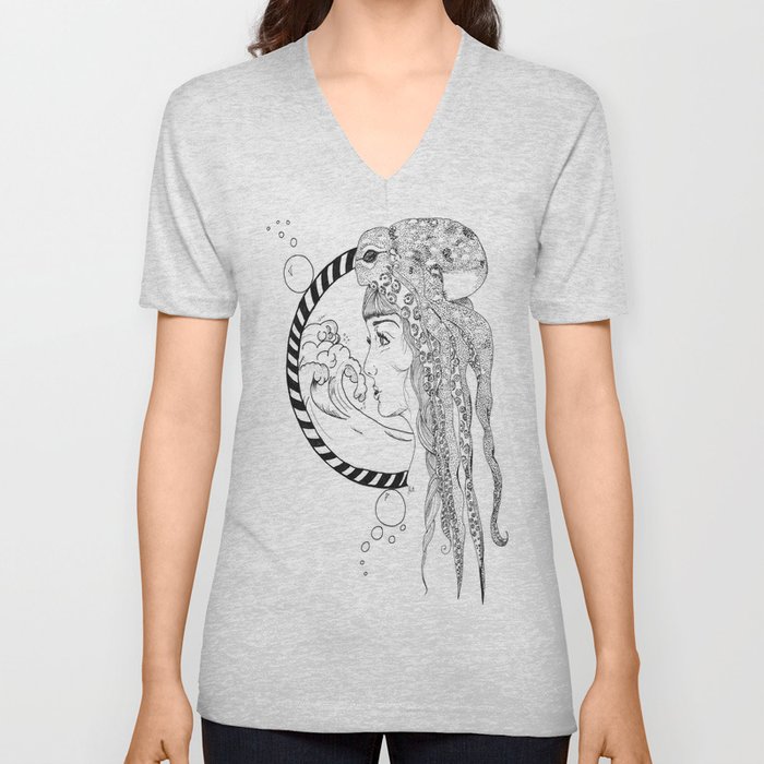 Octopus Woman V Neck T Shirt