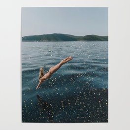THE DIVE | summer | swim | ocean | waves | blue | summer | swim | sea | bling | shining | glitter |  Poster