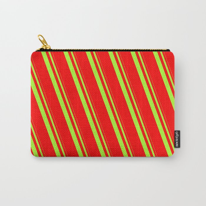 Light Green and Red Colored Stripes Pattern Carry-All Pouch
