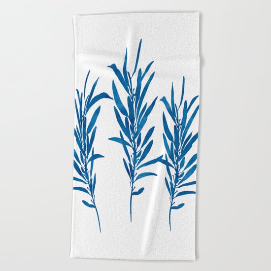Eucalyptus Branches Blue Beach Towel