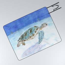 Sea turtle underwater Picnic Blanket