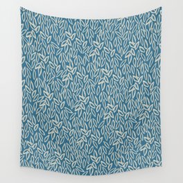 Organic Leaves Abstract Pattern in Boho Blue Wall Tapestry