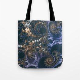 Navy Blue Gold Magical Fractal Design Tote Bag