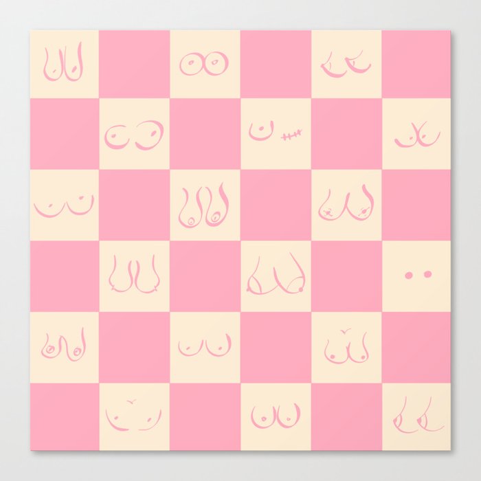 Retro Pink Gingham Boobs Drawing Canvas Print