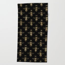 Black & Gold Queen Bee Pattern Beach Towel