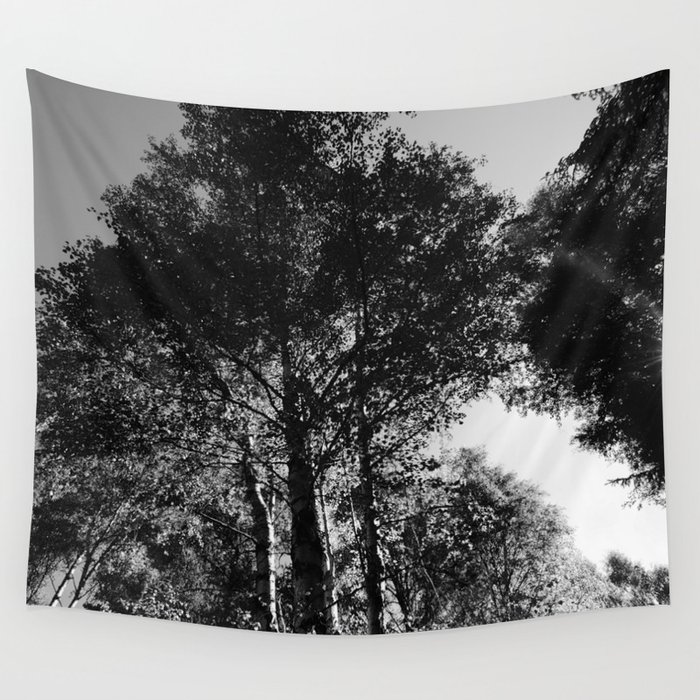 Black and White Spring Birch Trees Wall Tapestry