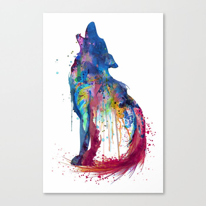 Howling Wolf Watercolor Silhouette Canvas Print By Marianvoicu