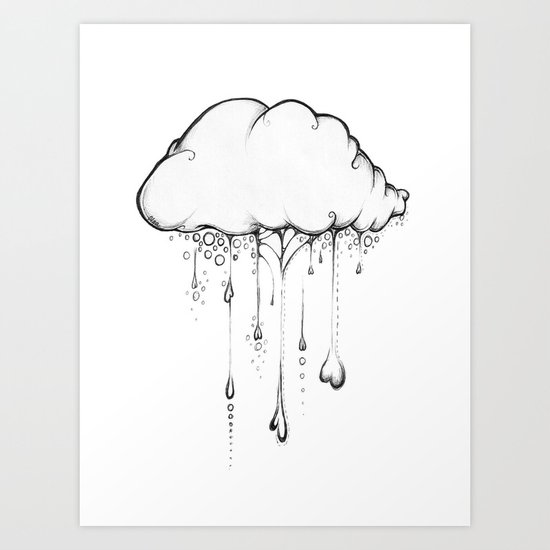 Happy Cloud Drawing, Cute Whimsical Illustration Art Print