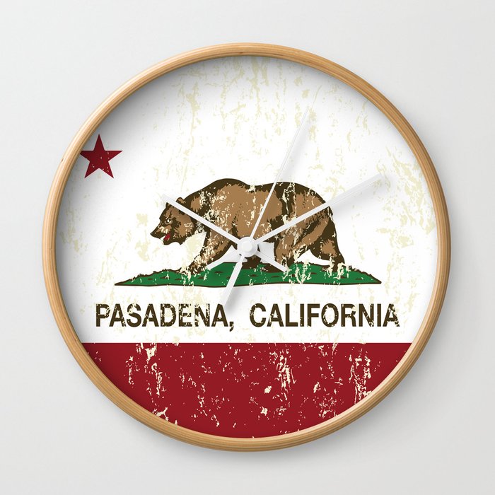 Pasadena California Republic Flag Distressed Wall Clock By Norcal Pasadena California Republic Flag Distressed Wall Clock