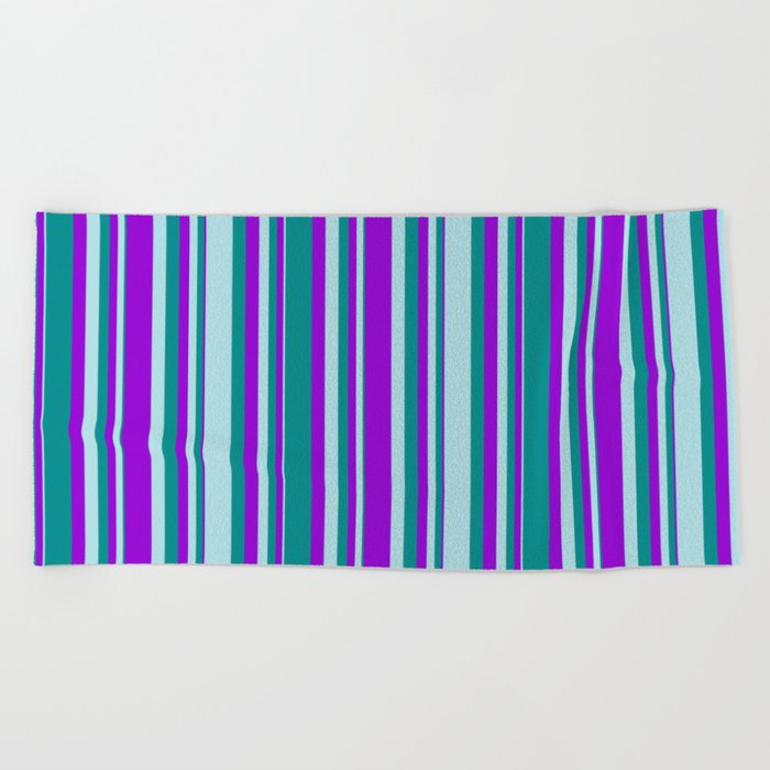 Dark Violet, Dark Cyan, and Powder Blue Colored Lines/Stripes Pattern Beach Towel