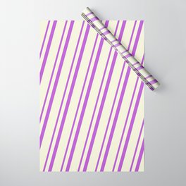 [ Thumbnail: Orchid and Beige Colored Stripes Pattern Wrapping Paper ]