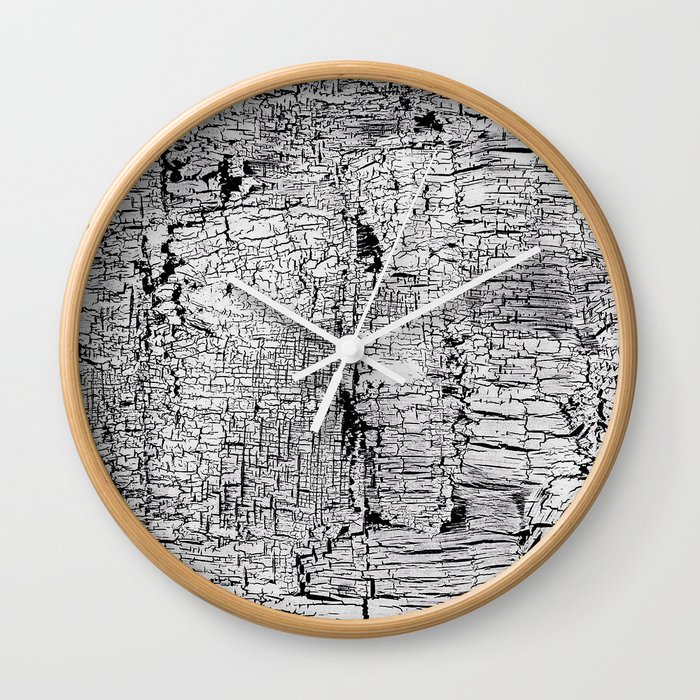 White & Black Tree Bark Wall Clock