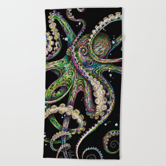 Octopsychedelia (black) Beach Towel