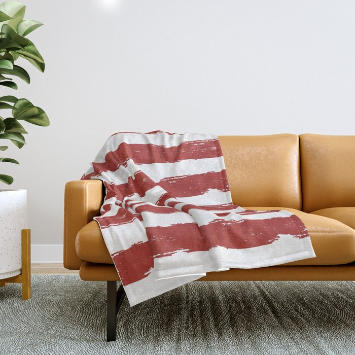 Hand-Drawn Stripes (Maroon & White Pattern) Throw Blanket