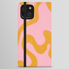 Cheerful Liquid Swirls - mustard yellow and pink iPhone Wallet Case