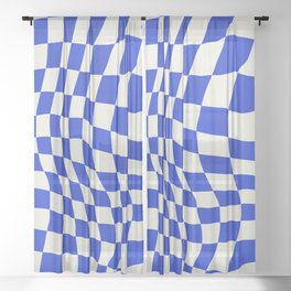 Blue checker fabric abstract Sheer Curtain