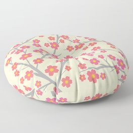 Blooming - coral on light yellow Floor Pillow