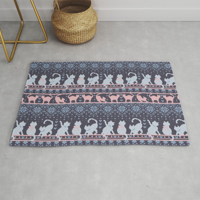 Fair Isle Knitting Cats Love Purple White And Pink Kitties Rug By Selmacardoso Fair Isle Knitting Cats Love Purple White And Pink Kitties Rug By Selmacardoso