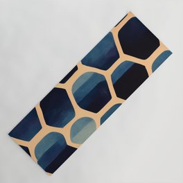 Indigo shapes on a honeycomb background, relaxing repeating pattern, orthogonal,geometric. Yoga Mat