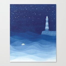 Lighthouse & the paper boat, blue ocean Canvas Print
