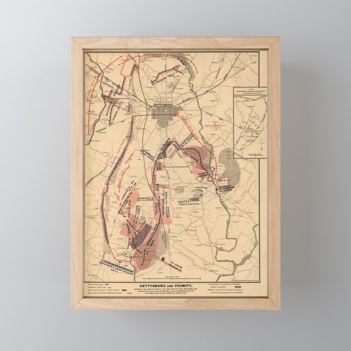 Vintage Map of Gettysburg and Vicinity, July 1863 Framed Mini Art Print