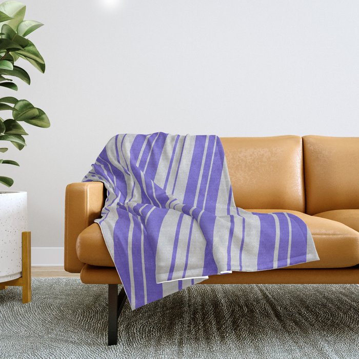 Light Grey and Slate Blue Colored Striped Pattern Throw Blanket