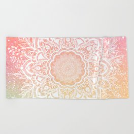Mandala Bohemian Glitter Pink Gold Mint Sparkle Floral Wreath Illustration Beach Towel