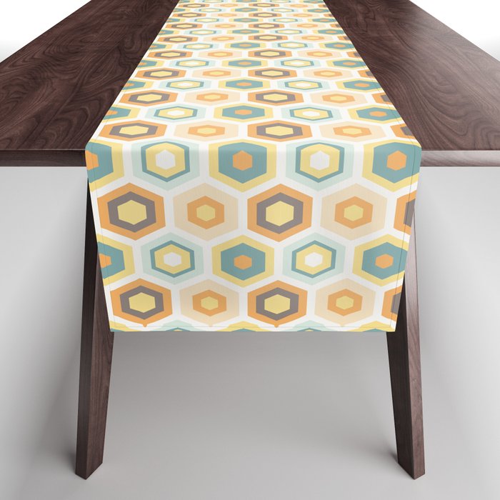 Modern Hexagonal Honeycomb Pattern - Orange and Teal Table Runner