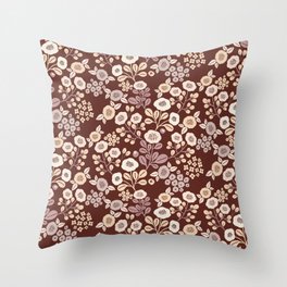 Earthy Autumn Flowers on Brown Throw Pillow