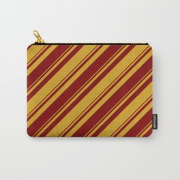 [ Thumbnail: Goldenrod & Maroon Colored Lines/Stripes Pattern Carry-All Pouch ]
