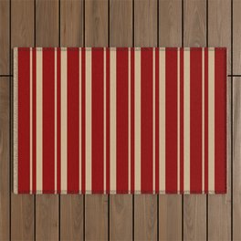 [ Thumbnail: Tan and Dark Red Colored Lines/Stripes Pattern Outdoor Rug ]