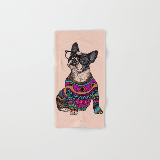 hipster frenchie Hand & Bath Towel