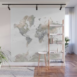 Habiki detailed world map with Antarctica Wall Mural